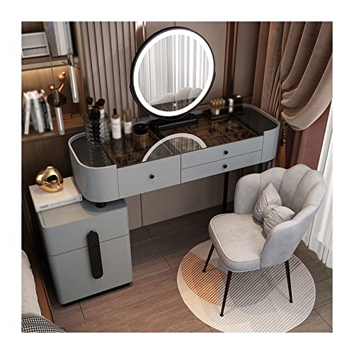 WOTZOV Schminktisch, Frisiertisch, Kommode, Schlafzimmer, moderner minimalistischer Schminktisch, Aufbewahrungsschrank, großer Kombinationsschrank mit Schminkstuhl, Ko,Gray a 120cm WOTZOV Schminktisch, Frisiertisch, Kommode, Schlafzimmer, moderner minimalistischer Schminktisch, Aufbewahrungsschrank, großer Kombinationsschrank mit Schminkstuhl, Ko,Gray a 120cm von WOTZOV
