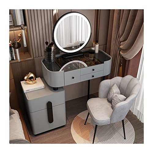 WOTZOV Schminktisch, Frisiertisch, Kommode, Schlafzimmer, moderner minimalistischer Schminktisch, Aufbewahrungsschrank, großer Kombinationsschrank mit Schminkstuhl, Ko,Gray a 80cm WOTZOV Schminktisch, Frisiertisch, Kommode, Schlafzimmer, moderner minimalistischer Schminktisch, Aufbewahrungsschrank, großer Kombinationsschrank mit Schminkstuhl, Ko,Gray a 80cm von WOTZOV