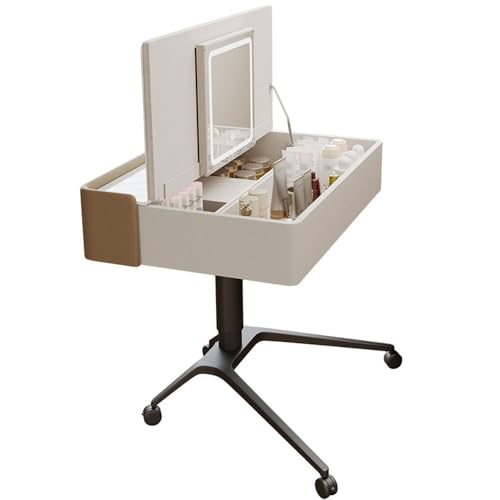 WOTZOV Schminktisch, beweglicher Kleiner Frisiertisch aus Holz, moderner Schminktisch mit hochklappbarem Spiegel und Ladestation für Schlafzimmerstudio, kleine Räume, WOTZOV Schminktisch, beweglicher Kleiner Frisiertisch aus Holz, moderner Schminktisch mit hochklappbarem Spiegel und Ladestation für Schlafzimmerstudio, kleine Räume, von WOTZOV