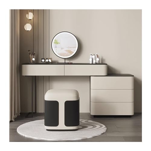 WOTZOV Schminktisch, moderner Frisiertisch, Kunstleder-Finish, einziehbarer Schminktisch mit Nachttisch, Spiegel und 5 geräumigen Schubladen, Schlafzimmer-Frisiertisch,White L 100cm WOTZOV Schminktisch, moderner Frisiertisch, Kunstleder-Finish, einziehbarer Schminktisch mit Nachttisch, Spiegel und 5 geräumigen Schubladen, Schlafzimmer-Frisiertisch,White L 100cm von WOTZOV