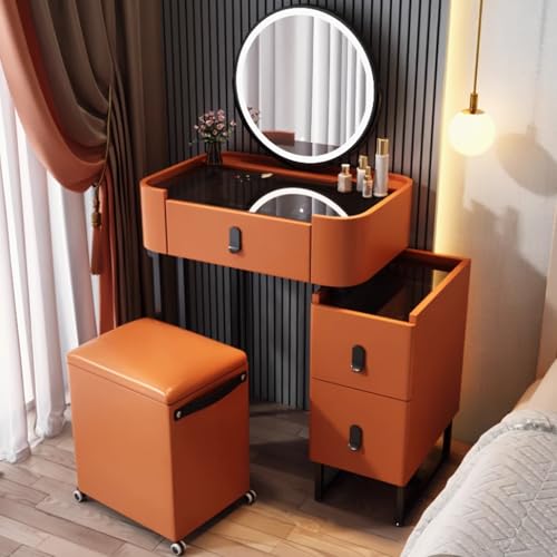 WOTZOV Schminktisch-Set aus Massivholz mit Spiegel, Lichtern, Schubladen, Schminkstuhl und Seitenschrank, moderner Schminktisch fürs Schlafzimmer mit Glasplatte,Orange 60x40x60cm/23x15x23in WOTZOV Schminktisch-Set aus Massivholz mit Spiegel, Lichtern, Schubladen, Schminkstuhl und Seitenschrank, moderner Schminktisch fürs Schlafzimmer mit Glasplatte,Orange 60x40x60cm/23x15x23in von WOTZOV