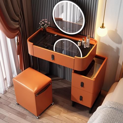 WOTZOV Schminktisch-Set aus Massivholz mit Spiegel, Lichtern, Schubladen, Schminkstuhl und Seitenschrank, moderner Schminktisch fürs Schlafzimmer mit Glasplatte,Orange 70x40x60cm/27x15x23in WOTZOV Schminktisch-Set aus Massivholz mit Spiegel, Lichtern, Schubladen, Schminkstuhl und Seitenschrank, moderner Schminktisch fürs Schlafzimmer mit Glasplatte,Orange 70x40x60cm/27x15x23in von WOTZOV