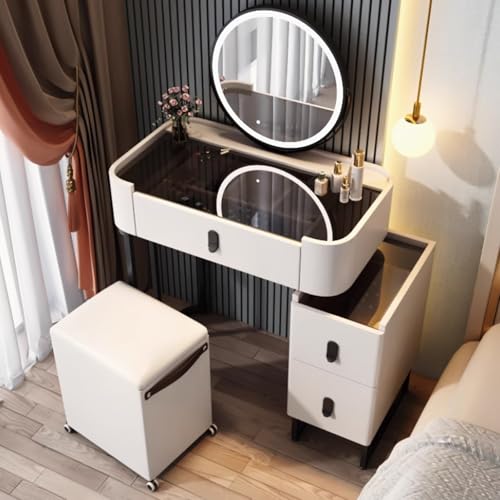 WOTZOV Schminktisch-Set aus Massivholz mit Spiegel, Lichtern, Schubladen, Schminkstuhl und Seitenschrank, moderner Schminktisch fürs Schlafzimmer mit Glasplatte,White 70x40x60cm/27x15x23in WOTZOV Schminktisch-Set aus Massivholz mit Spiegel, Lichtern, Schubladen, Schminkstuhl und Seitenschrank, moderner Schminktisch fürs Schlafzimmer mit Glasplatte,White 70x40x60cm/27x15x23in von WOTZOV