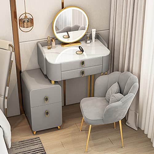 WOTZOV Schminktisch-Set mit 3-farbigem, verstellbarem, um 360° drehbarem Spiegel, Frisiertisch mit 4 großen Schubladen, Schminktisch mit Schrank kann Links und rechts ,Grey 70cm Makeup Chair WOTZOV Schminktisch-Set mit 3-farbigem, verstellbarem, um 360° drehbarem Spiegel, Frisiertisch mit 4 großen Schubladen, Schminktisch mit Schrank kann Links und rechts ,Grey 70cm Makeup Chair von WOTZOV