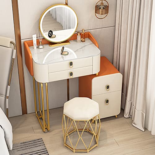 WOTZOV Schminktisch-Set mit 3-farbigem, verstellbarem, um 360° drehbarem Spiegel, Frisiertisch mit 4 großen Schubladen, Schminktisch mit Schrank kann Links und rechts ,Orange 60cm Makeup Stool WOTZOV Schminktisch-Set mit 3-farbigem, verstellbarem, um 360° drehbarem Spiegel, Frisiertisch mit 4 großen Schubladen, Schminktisch mit Schrank kann Links und rechts ,Orange 60cm Makeup Stool von WOTZOV