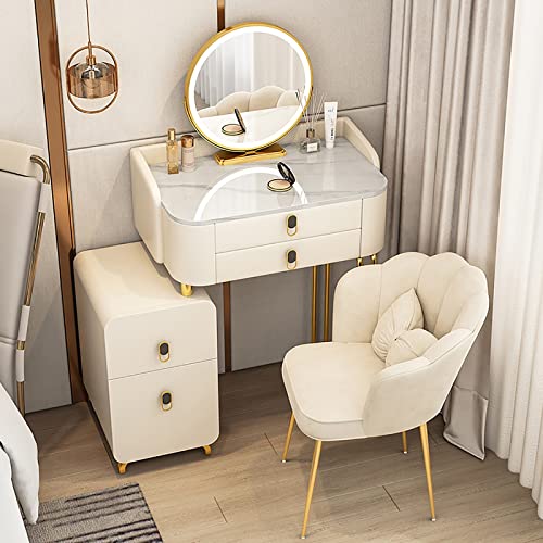 WOTZOV Schminktisch-Set mit 3-farbigem, verstellbarem, um 360° drehbarem Spiegel, Frisiertisch mit 4 großen Schubladen, Schminktisch mit Schrank kann Links und rechts ,White 50cm Makeup Chair WOTZOV Schminktisch-Set mit 3-farbigem, verstellbarem, um 360° drehbarem Spiegel, Frisiertisch mit 4 großen Schubladen, Schminktisch mit Schrank kann Links und rechts ,White 50cm Makeup Chair von WOTZOV