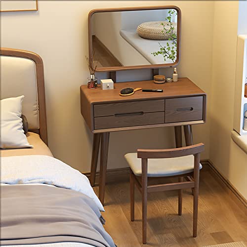 WOTZOV Schminktisch-Set mit höhenverstellbarem Spiegel, Schminktisch mit 3 großen Schubladen, Frisiertisch mit gepolstertem Schminkstuhl, für Frauen und Mädchen,Walnut Color L 80cm/31.5in WOTZOV Schminktisch-Set mit höhenverstellbarem Spiegel, Schminktisch mit 3 großen Schubladen, Frisiertisch mit gepolstertem Schminkstuhl, für Frauen und Mädchen,Walnut Color L 80cm/31.5in von WOTZOV