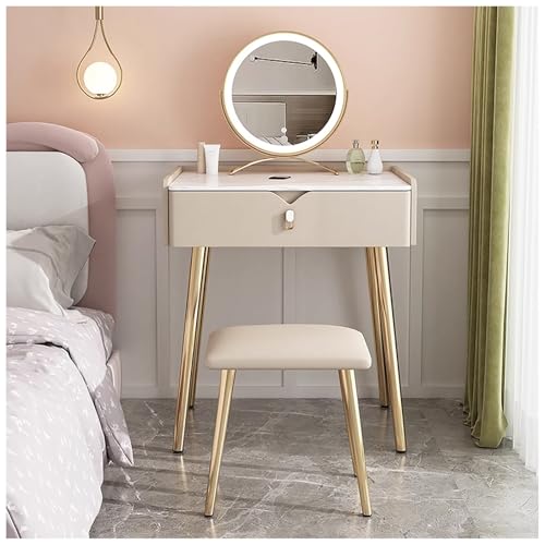 WOTZOV Schminktisch aus Massivholz mit Verstellbarer Beleuchtung, Spiegel und gepolstertem Hocker, moderner Schminktisch für kleine Räume,Khaki 60x40x80cm WOTZOV Schminktisch aus Massivholz mit Verstellbarer Beleuchtung, Spiegel und gepolstertem Hocker, moderner Schminktisch für kleine Räume,Khaki 60x40x80cm von WOTZOV