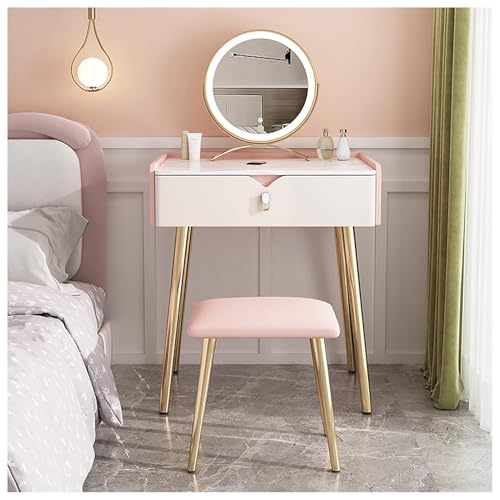 WOTZOV Schminktisch aus Massivholz mit Verstellbarer Beleuchtung, Spiegel und gepolstertem Hocker, moderner Schminktisch für kleine Räume,Rosa 60x40x80cm WOTZOV Schminktisch aus Massivholz mit Verstellbarer Beleuchtung, Spiegel und gepolstertem Hocker, moderner Schminktisch für kleine Räume,Rosa 60x40x80cm von WOTZOV