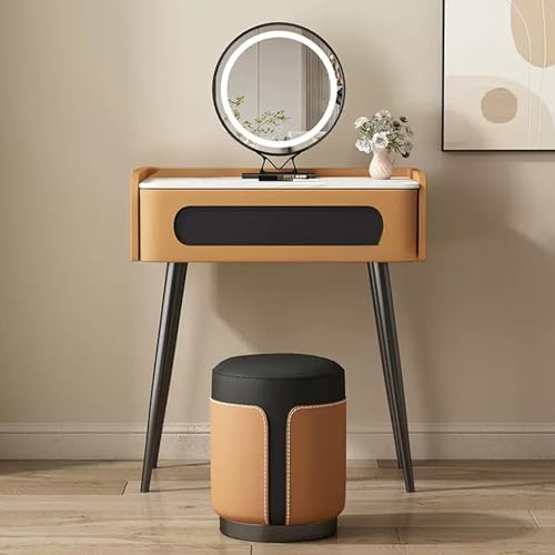 WOTZOV Schminktisch mit Schubladen, 3 Farbbeleuchtungsmodi, Beine aus Kohlenstoffstahl, modernes Schminktisch-Set fürs Schlafzimmer mit Spiegel und Hocker,Orange 23.6 WOTZOV Schminktisch mit Schubladen, 3 Farbbeleuchtungsmodi, Beine aus Kohlenstoffstahl, modernes Schminktisch-Set fürs Schlafzimmer mit Spiegel und Hocker,Orange 23.6 von WOTZOV