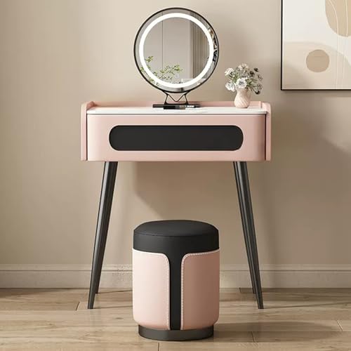 WOTZOV Schminktisch mit Schubladen, 3 Farbbeleuchtungsmodi, Beine aus Kohlenstoffstahl, modernes Schminktisch-Set fürs Schlafzimmer mit Spiegel und Hocker,Pink 23.6 WOTZOV Schminktisch mit Schubladen, 3 Farbbeleuchtungsmodi, Beine aus Kohlenstoffstahl, modernes Schminktisch-Set fürs Schlafzimmer mit Spiegel und Hocker,Pink 23.6 von WOTZOV