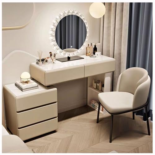 WOTZOV Schminktisch mit umkehrbarem Seitenschrank, Schminktisch mit beleuchtetem Spiegel, 3 Farblichtern, Frisiertisch mit 5 Schubladen, moderner Schminktisch mit Hock,Khaki B 100cm WOTZOV Schminktisch mit umkehrbarem Seitenschrank, Schminktisch mit beleuchtetem Spiegel, 3 Farblichtern, Frisiertisch mit 5 Schubladen, moderner Schminktisch mit Hock,Khaki B 100cm von WOTZOV
