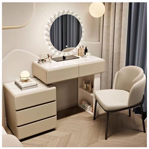 WOTZOV Schminktisch mit umkehrbarem Seitenschrank, Schminktisch mit beleuchtetem Spiegel, 3 Farblichtern, Frisiertisch mit 5 Schubladen, moderner Schminktisch mit Hock,Khaki B 80cm WOTZOV Schminktisch mit umkehrbarem Seitenschrank, Schminktisch mit beleuchtetem Spiegel, 3 Farblichtern, Frisiertisch mit 5 Schubladen, moderner Schminktisch mit Hock,Khaki B 80cm von WOTZOV