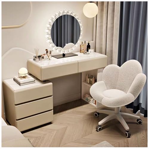 WOTZOV Schminktisch mit umkehrbarem Seitenschrank, Schminktisch mit beleuchtetem Spiegel, 3 Farblichtern, Frisiertisch mit 5 Schubladen, moderner Schminktisch mit Hock,Khaki C 100cm WOTZOV Schminktisch mit umkehrbarem Seitenschrank, Schminktisch mit beleuchtetem Spiegel, 3 Farblichtern, Frisiertisch mit 5 Schubladen, moderner Schminktisch mit Hock,Khaki C 100cm von WOTZOV