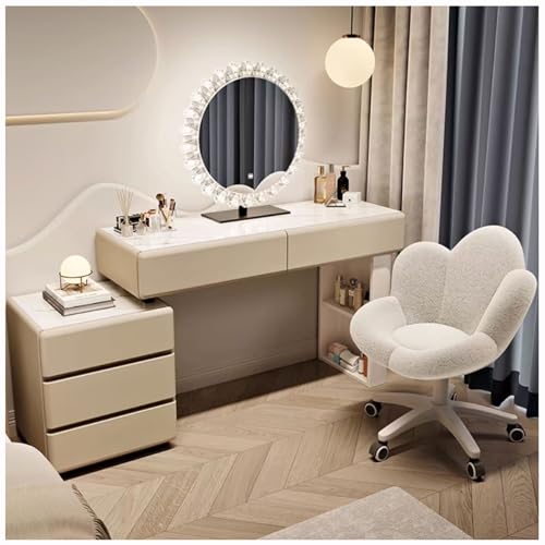 WOTZOV Schminktisch mit umkehrbarem Seitenschrank, Schminktisch mit beleuchtetem Spiegel, 3 Farblichtern, Frisiertisch mit 5 Schubladen, moderner Schminktisch mit Hock,Khaki C 120cm WOTZOV Schminktisch mit umkehrbarem Seitenschrank, Schminktisch mit beleuchtetem Spiegel, 3 Farblichtern, Frisiertisch mit 5 Schubladen, moderner Schminktisch mit Hock,Khaki C 120cm von WOTZOV