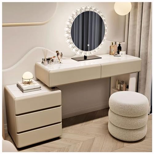 WOTZOV Schminktisch mit umkehrbarem Seitenschrank, Schminktisch mit beleuchtetem Spiegel, 3 Farblichtern, Frisiertisch mit 5 Schubladen, moderner Schminktisch mit Hock,Khaki a 120cm WOTZOV Schminktisch mit umkehrbarem Seitenschrank, Schminktisch mit beleuchtetem Spiegel, 3 Farblichtern, Frisiertisch mit 5 Schubladen, moderner Schminktisch mit Hock,Khaki a 120cm von WOTZOV
