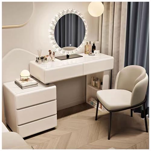 WOTZOV Schminktisch mit umkehrbarem Seitenschrank, Schminktisch mit beleuchtetem Spiegel, 3 Farblichtern, Frisiertisch mit 5 Schubladen, moderner Schminktisch mit Hock,White B 100cm WOTZOV Schminktisch mit umkehrbarem Seitenschrank, Schminktisch mit beleuchtetem Spiegel, 3 Farblichtern, Frisiertisch mit 5 Schubladen, moderner Schminktisch mit Hock,White B 100cm von WOTZOV