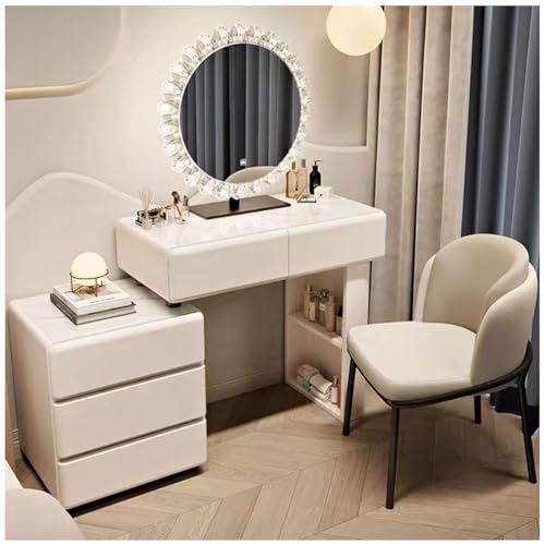 WOTZOV Schminktisch mit umkehrbarem Seitenschrank, Schminktisch mit beleuchtetem Spiegel, 3 Farblichtern, Frisiertisch mit 5 Schubladen, moderner Schminktisch mit Hock,White B 80cm WOTZOV Schminktisch mit umkehrbarem Seitenschrank, Schminktisch mit beleuchtetem Spiegel, 3 Farblichtern, Frisiertisch mit 5 Schubladen, moderner Schminktisch mit Hock,White B 80cm von WOTZOV