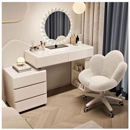 WOTZOV Schminktisch mit umkehrbarem Seitenschrank, Schminktisch mit beleuchtetem Spiegel, 3 Farblichtern, Frisiertisch mit 5 Schubladen, moderner Schminktisch mit Hock,White C 100cm WOTZOV Schminktisch mit umkehrbarem Seitenschrank, Schminktisch mit beleuchtetem Spiegel, 3 Farblichtern, Frisiertisch mit 5 Schubladen, moderner Schminktisch mit Hock,White C 100cm von WOTZOV