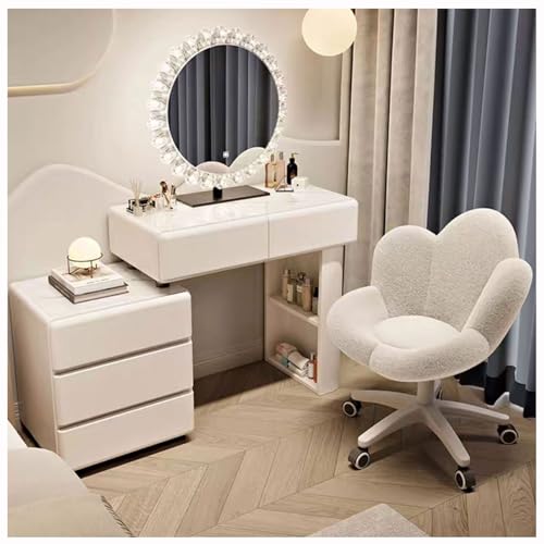 WOTZOV Schminktisch mit umkehrbarem Seitenschrank, Schminktisch mit beleuchtetem Spiegel, 3 Farblichtern, Frisiertisch mit 5 Schubladen, moderner Schminktisch mit Hock,White C 80cm WOTZOV Schminktisch mit umkehrbarem Seitenschrank, Schminktisch mit beleuchtetem Spiegel, 3 Farblichtern, Frisiertisch mit 5 Schubladen, moderner Schminktisch mit Hock,White C 80cm von WOTZOV