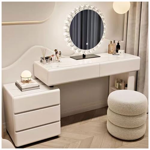 WOTZOV Schminktisch mit umkehrbarem Seitenschrank, Schminktisch mit beleuchtetem Spiegel, 3 Farblichtern, Frisiertisch mit 5 Schubladen, moderner Schminktisch mit Hock,White a 120cm WOTZOV Schminktisch mit umkehrbarem Seitenschrank, Schminktisch mit beleuchtetem Spiegel, 3 Farblichtern, Frisiertisch mit 5 Schubladen, moderner Schminktisch mit Hock,White a 120cm von WOTZOV