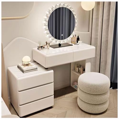 WOTZOV Schminktisch mit umkehrbarem Seitenschrank, Schminktisch mit beleuchtetem Spiegel, 3 Farblichtern, Frisiertisch mit 5 Schubladen, moderner Schminktisch mit Hock,White a 80cm WOTZOV Schminktisch mit umkehrbarem Seitenschrank, Schminktisch mit beleuchtetem Spiegel, 3 Farblichtern, Frisiertisch mit 5 Schubladen, moderner Schminktisch mit Hock,White a 80cm von WOTZOV