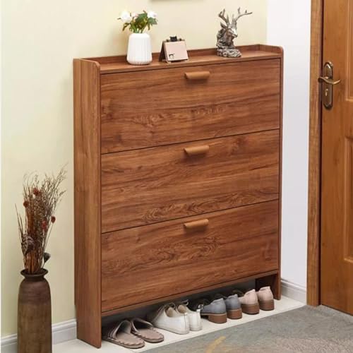 WOTZOV Schuhschrank, freistehender Schuhregal-Organizer mit Kippeimer und oberem Fach, freistehender Schuhschrank aus Holz, für Hausschuhe, Turnschuhe, Absätze,55 * 17cm/21.6in*6.7in von WOTZOV