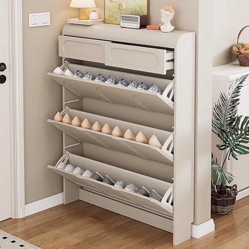 WOTZOV Schuhschrank mit 3 Klappschubladen, Kippeimer-Schuhaufbewahrungsschrank für den Eingangsbereich, freistehender Schuhregal-Organizer mit Regalen, weiß, 100 × 17 × 120,80×17×120cm WOTZOV Schuhschrank mit 3 Klappschubladen, Kippeimer-Schuhaufbewahrungsschrank für den Eingangsbereich, freistehender Schuhregal-Organizer mit Regalen, weiß, 100 × 17 × 120,80×17×120cm von WOTZOV