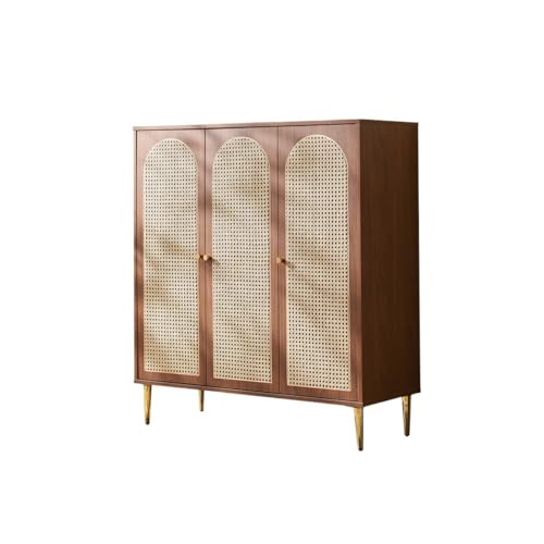 WOTZOV Sideboard Haushalts-Aufbewahrungsschrank Küche Massivholz-Sideboard Wohnzimmer-Eingangs-Schuhschrank Schwarz, Walnussfarbe Moderner Aufbewahrungsschrank,B 98 * 40 * 110cm von WOTZOV