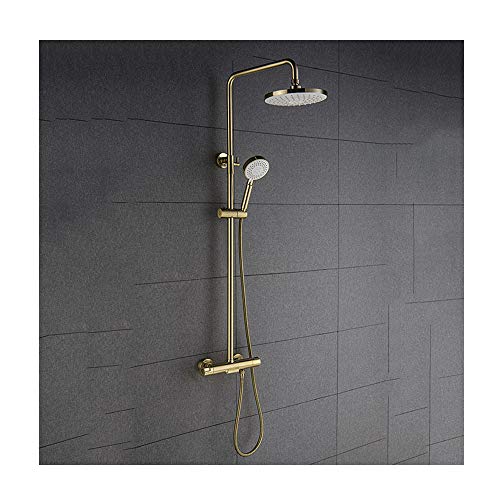WOTZOV ThermosShower-System aus gebürstetem Gold, wandmontiertes Duscharmatur-Set, multifunktionales Dusch-Kombi-Set mit Duschkopf, Handbrause, Wasserfall-Wannenauslauf von WOTZOV