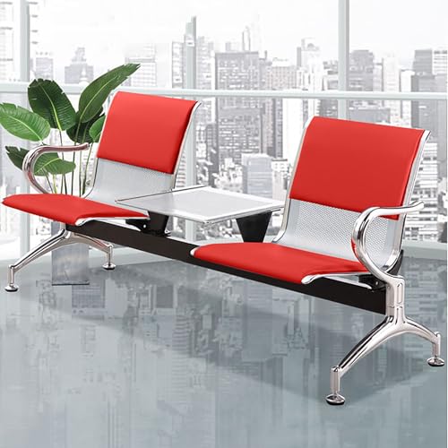 WOTZOV Wartezimmerstühle - 2er-Set Büro-Empfangsstuhl, Wartezimmerbank mit Rückenlehne und Armlehnen, Wartebereichsbänke aus PU-Leder mit Couchtisch, für Büro, Bank, K,Red One Size von WOTZOV