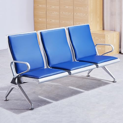 WOTZOV Wartezimmerstuhl-Set, 3-Sitzer-Büro-Gästeempfangssitz-Wartezimmerbank, Gästeempfangsstuhl mit Rückenlehnen und Armlehnen, kaltgewalzter Stahlrahmen, für Flughaf,Blue One Size von WOTZOV