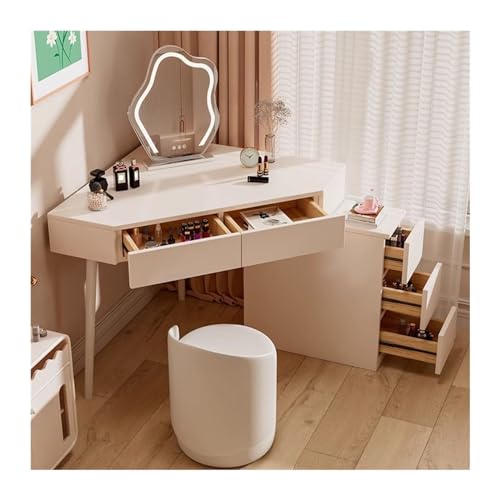 Weißer moderner Schminktisch mit Spiegel, 5 Schubladen, Kleiner Schminktisch für Schlafzimmer,One Color 60x60cm Weißer moderner Schminktisch mit Spiegel, 5 Schubladen, Kleiner Schminktisch für Schlafzimmer,One Color 60x60cm von WOTZOV