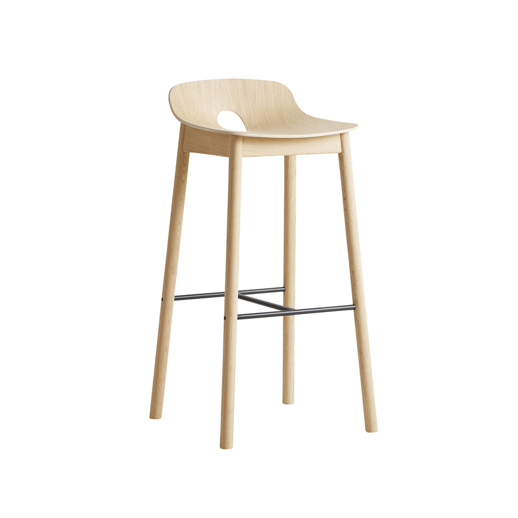 Woud - Mono Bar Stool - Design Barstuhl mit Lehne aus Holz in 2 Farben von WOUD