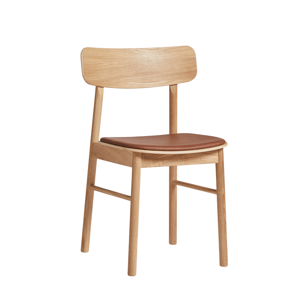 Woud - Soma Dining Chair - gepolsterter Stuhl aus Holz mit Lederbezug von WOUD