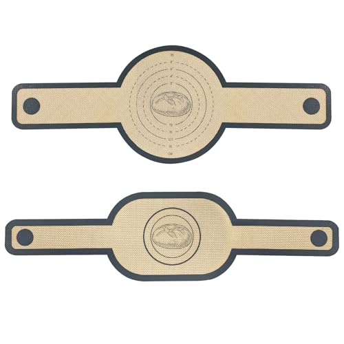 2 Stück Silikon Backmatte für Dutch Oven, Runde Brotschlinge mit Lange Griffen, Backmatte Brot für Backofen,Wiederverwendbare (Grau) von WOUMON