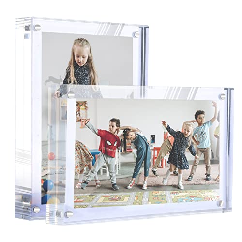 WOUMON 10 x 15 cm Acryl Fotorahmen,Transparenten Magnetische Bilderrahmen, Doppelseitiger Rahmenlose Rahmen - 2er Pack (Stil 2) von WOUMON