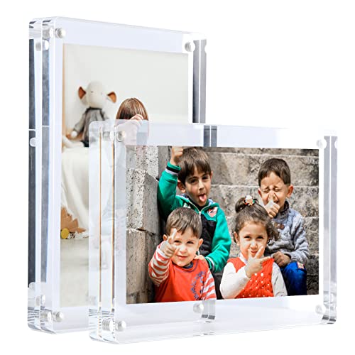 WOUMON 10 x 15 cm Acryl Fotorahmen,Transparenten Magnetische Bilderrahmen, Doppelseitiger Rahmenlose Rahmen - 2er Pack (Stil1) von WOUMON