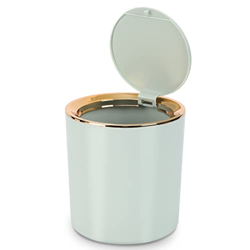 WOUMON Tischmülleimer Mit Deckel,Kunststoff Mülleimer Mini,Klein Mülltonne für Küche, Schlafzimmer, Bad, Schreibtisch,14.3 * 15cm (Hellgrün) von WOUMON