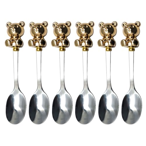 Set mit 6 Edelstahl-Fruchtgabeln in Bärenform, Kaffeelöffel, Rührlöffel, kleine Obstgabel, Dessertlöffel/Gabeln von WOURRD