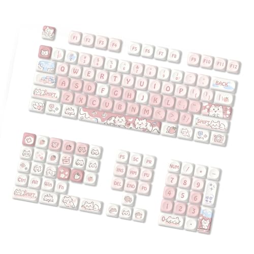 WOURRD Mechanische Tastaturschlüsselcaps 132Keys Buntes Erdbeerkätzchen Themen Anpassungstschlüsselkaps Set von WOURRD