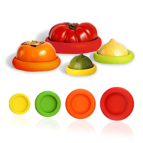 WOUYTPE 4 Stück Silikon Obst und Gemüse Aufbewahrungsbox, Snack Containers with Lids Silicone, Aufbewahrungsbox aus Silikon, zur Konservierung von Obst und Gemüse, um die Zutaten Frisch zu Halten von WOUYTPE