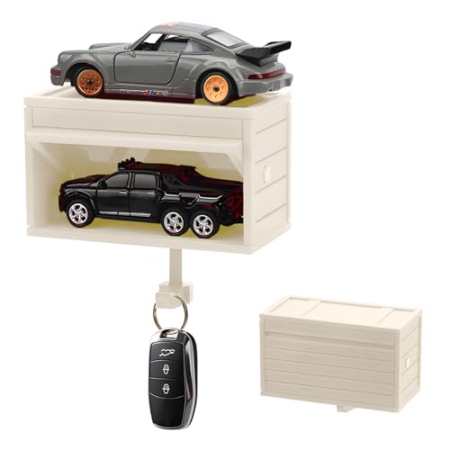WOUYTPE Autogarage Schlüsselhalter, Auto-Garage Mit zu öffnender Tür, 3D-Schlüsselhalter-Wandhalterung, zur Aufbewahrung von Schlüsseln und Anderen Kleinen Gegenständen (Beige) von WOUYTPE