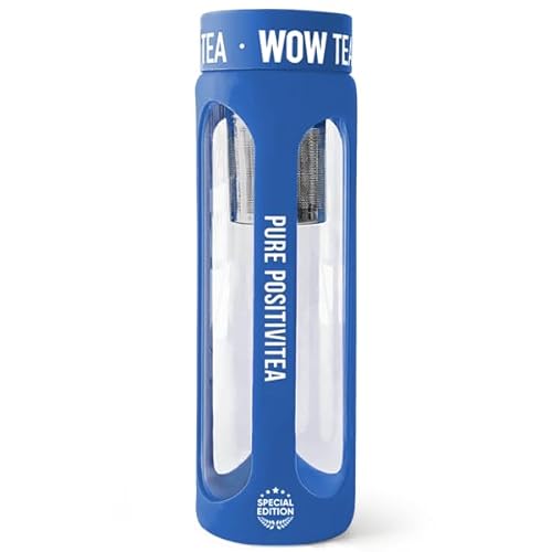 WOW TEA Doppelwandige Glas-Teeflasche mit Infuser 550ml - Special Edition Premium Borosilikatglas Thermoflasche - Blau von WOW TEA