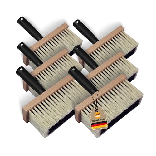 6X WOW!TOOLS Universal-Deckenbürste, Kleisterbürste, robuste Kunststoffborsten, 170 x 70 mm, mit Holzkörper und Kunststoffgriff - Tapezierbürste - Quaste von WOW ! TOOLS
