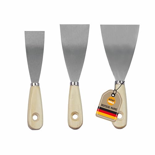 WOW!TOOLS Spachtel-Set 3-teilig STANDARD – Malerspachtel in 40 mm, 60 mm und 80 mm mit flexiblem Stahlblatt und lackiertem Holzgriff von WOW ! TOOLS