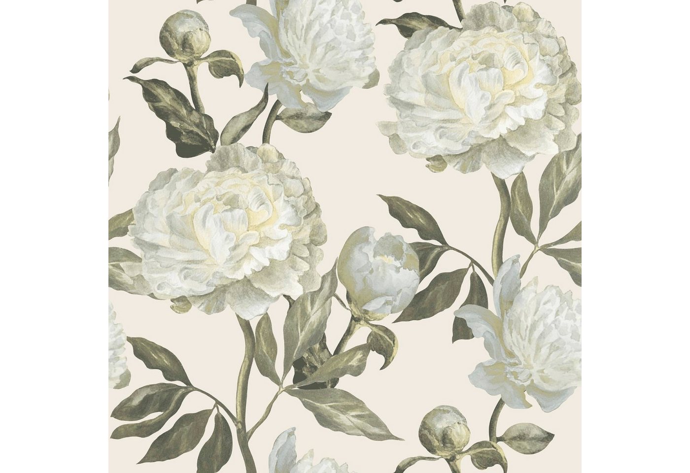 WOW Vliestapete Peony Naturel, FSC® zertifiziert, mit lebhaftem Druck, 10 Meter Länge von WOW