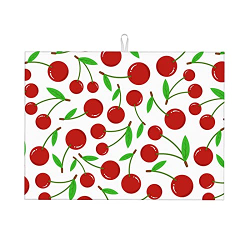 Rote Kirschen bedruckte Abtropfmatte für Küchentheke, 45,7 x 61 cm, saisonal, ultra saugfähig, Abtropfmatten, Tellerhalter von WOWBED