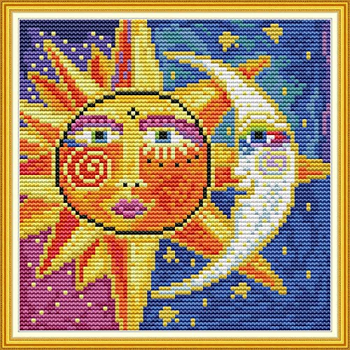 WOWDECOR Kreuzstich-Stickerei-Set für Erwachsene und Kinder, bunt, Mond, Sonne, Gott, Sternenhimmel, 11 Karat, geprägt, DMC Handarbeit, einfache Anfänger von WOWDECOR