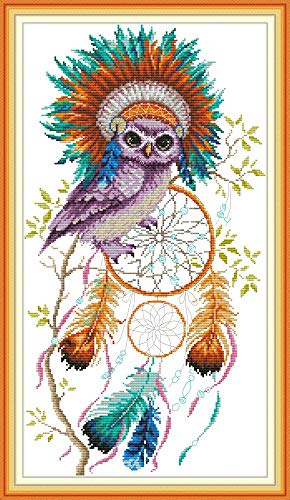 Kreuzstich-Stickset für Erwachsene und Kinder, WOWDECOR Eule, Tiere, Traumfänger, bunte Federn, 11-fädig, gestempelt, DIY, DMC, Handarbeit, einfache Anfänger Kreuzstich-Stickset für Erwachsene und Kinder, WOWDECOR Eule, Tiere, Traumfänger, bunte Federn, 11-fädig, gestempelt, DIY, DMC, Handarbeit, einfache Anfänger von WOWDECOR